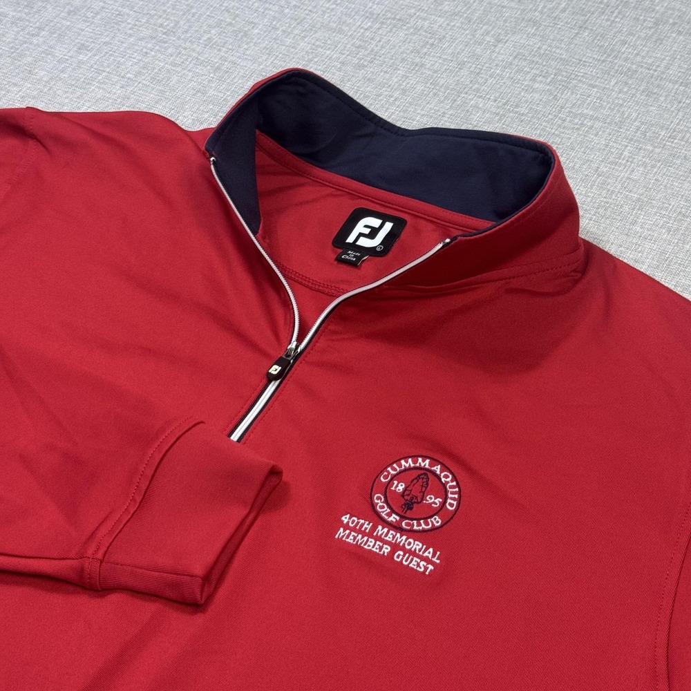 FootJoy 1/4 Zip Pullover Shirt Mens L Red Golf Club Logo Performance Long Sleeve